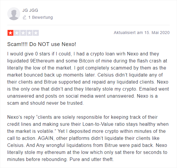 Unsatisfied user of Nexo's crypto loan program